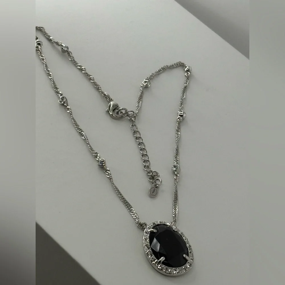 Monet Silver Tone Jet and Crystal Station Necklace - Picture 6 of 8